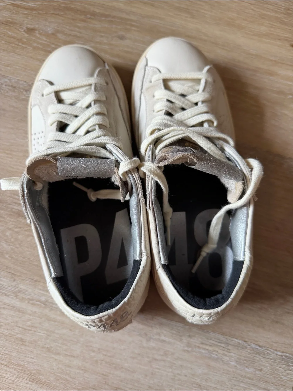 P448 Cream Low-Top Leather Sneakers for Women